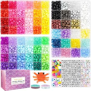 Paodey 2400  Little Pony Bead  72  Colors  9  Millimeter Friendship Bracelet Making Kit  Rainbow Candy Beads Loose Alphabet Beads for Name Bracelets Jewelry Making Crafts with Elastic Bands