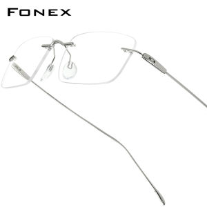 FONEX Không Có Vành Titan Gọng kính Nam Giới thiết kế thương hiệu kính mắt dáng vuông Ultralight Không Khung Nhật Bản Áo Chất Lượng Cao Tùy Chỉnh kính mắt cho mắt 85708