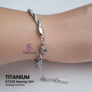 Gelang Titanium Wanita Model Kepang Ukir Elegan Perhiasan Fashion Kualitas Premium Awet Anti karat gt328