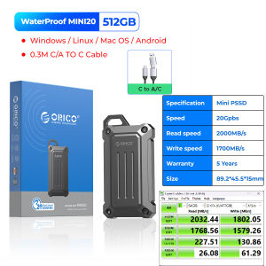 ORICO Mini PSSD กันน้ำกันกระแทก2000เมกะไบต์/วินาทีโซลิดสเตทไดรฟ์ภายนอก USB 3.2 Gen1ประเภท C USB A 20Gpbs PSD สำหรับแล็ปท็อปมือถือช่างภาพกลางแจ้ง
