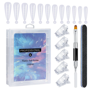 Beginner Friendly Nail Extension Kit with Multiple Sizes Clear False Naile Acrylic Painting Brush and Nail Tips Clip