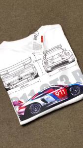 Cars and Clo - Regular Fit White - Special Porsche 911 GT3 R rennsport Blueprint T-Shirt 100% Cotton Print Pattern Lelaki Baju T-Shirt Comfortable Neutral Oversize Top
