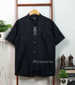 Baju Koko Kemeja Hem Lengan Pendek Katun Madinah Songket Kombinasi Salur