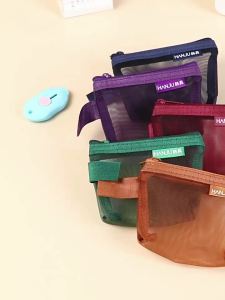 Zipper WomenS Mesh Makeup Cosmetic Bag Coin Purse Wallet Small Earphone Lipsticks Storage Organizer Pouch Case
