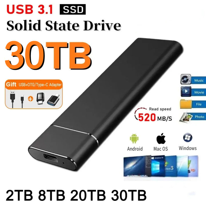 Portable SSD 20TB External Hard Drive 8TB 16TB High Speed Solid State ...