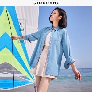 Giordano Beau Monde Women Sun protective long sleeve denim shirt Free Shipping 13344322