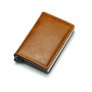 Chủ Thẻ Tín Dụng RFID Chặn Ví Slim Wallet Ví Đựng Danh Thiếp Bằng Nhôm Cổ Điển Bằng Da PU Ví Đựng Thẻ Kích Hoạt Trượt Bên Tự Động Ví Du Lịch An Toàn Cho Nam