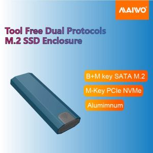MAIWO Toofree SATA M.2 NVMe SSD Enclosure external USB type C 10Gbps M2 Case TRIM and UASP max speed Dual Protocols for M-key PCIe NVMe SSD and B&M key SATA  alumimnum casing