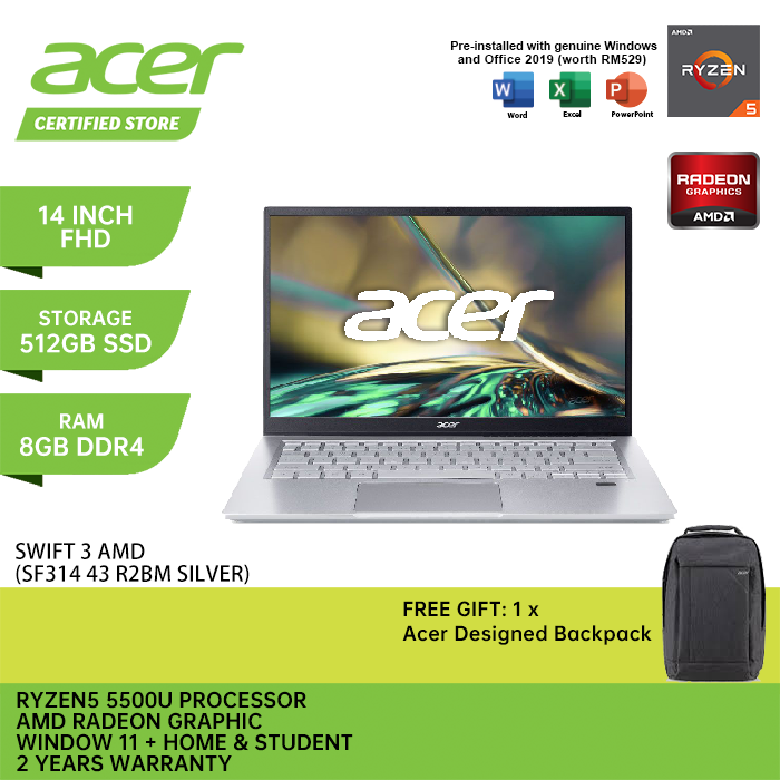 Acer New Laptop Swift 3 R2bm 14 Fhd Ips Ryzen 5 5500u 8gb Ram Ob