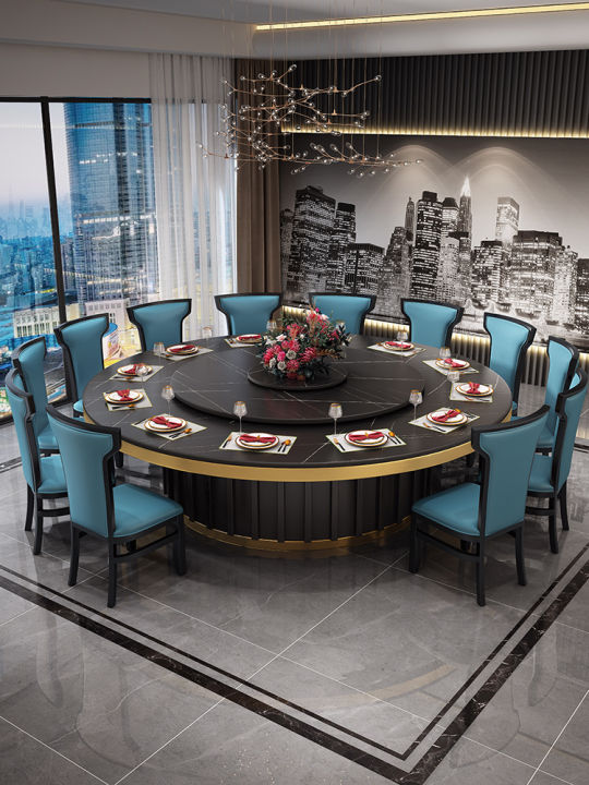Hotel rock dining table big round table electric turntable round solid