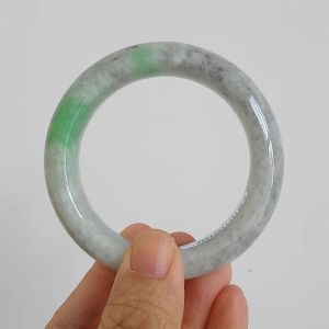 Certified Type A Untreated 56mm Burmese Jadeite Round Bangle Green & Light Gray Jadeite Bangle DIY Jewelry Accessories