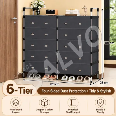 SALVO Rak Sepatu 4/5/6 Susun Dengan Penutup Penyimpanan Sepatu Stainless Steel Tahan Debu Dan Air