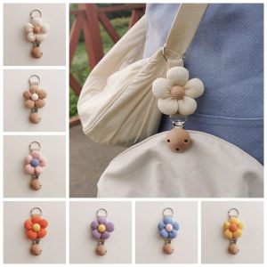 CHARMST ป้องกันการสูญหาย คลิปหมวกผ้าฝ้ายลายดอกไม้ ที่เก็บหมวกแบบพกพา คลิปไม้หนีบ ที่ใส่หมวกสำหรับเดินทาง อุปกรณ์อเนกประสงค์ แขวนบนกระเป๋า สาวๆ