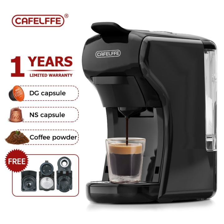 Machine à Café Automatique CAFELFFE 3 En 1 - 19 Bars, 600 Ml, Compatible Dosettes Nespresso, Café Moulu - Noire, 1450 W
