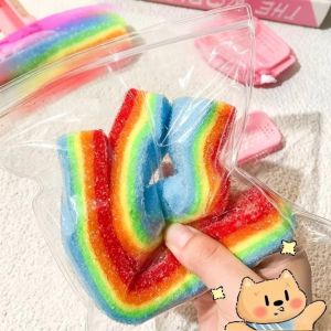KAKA Food Shape Rainbow Candy Squeeze Toy Hand Relax Slow Rebound Sensory Fidget Toy Creative TPR Material Rainbow Strip Fidget Toys Kids Adults