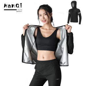 Hanqiaoxi Womens Sauna Jacket Reflective Striped Coat Exercise Fitness Large Size Gym Sports Sweat Suit