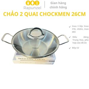 Chảo xào 26cm CHOCKMEN chảo inox sâu lòng kèm vung chảo xào kèm vung chảo nồi đa năng nồi inox