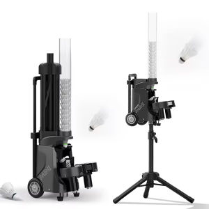 PUSUN PB-MINl PRO Upgrade Badminton Launcher Machine APP Remote Control Badminton Feeding Shooting Machine for Beginner Players，4-6 Hours Horizontal Swing Random Balls Throughout the Field