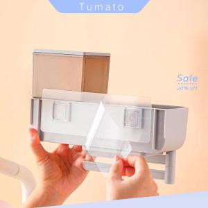 Tumato ที่ใส่สบู่พร้อมช่องระบายน้ำแบบติดผนังพร้อมที่ใส่ฟองน้ำที่ใส่น้ำยาล้างจานแบบกดด้วยมือความจุขนาดใหญ่กันน้ำ