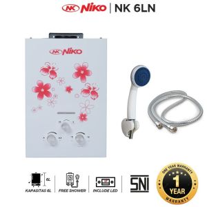 Niko Water Heater Gas / Pemanas Air Panas Kamar Mandi - NK 6LN / NK 6LN2 - BONUS Kepala Shower dan Selang Shower