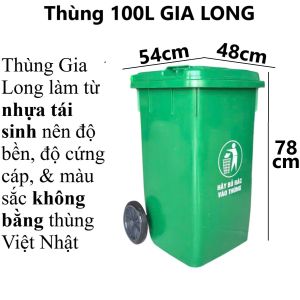 Thùng rác nhựa VIỆT NHẬT / GIA LONG - 40/60/100/120L có nắp bánh xe cỡ lớn công cộng 5342/5/6/7