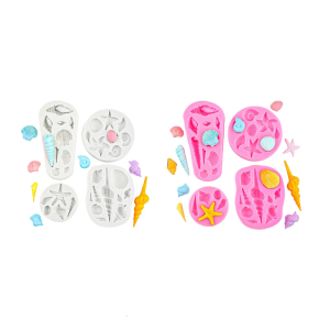 Hiệu Quả Biển khuôn bánh 4PC Hải Sản Chủ Đề Linh Hoạt dụng cụ làm bánh Máy Rửa Chén An Toàn hình vỏ khuôn silicon