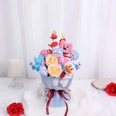 Bó Hoa Gấu Thỏ Bông Len Dễ Thương (Kèm Thiệp) Hoa Làm Quà Tặng Sinh Nhật Trong Các Dịp Lễ BST01