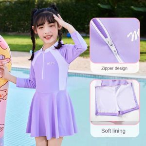 Childrens Long-Sleeve SwimsuitSwimwear for GirlsTeenagerBeach BathingSuitTeenagerSummerNew1Pc