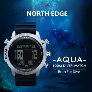 NORTH EDGE AQUA Original Mens Professional Diving Computer Watch Swimming Watch Scuba Diving Free Diving Waterproof 100M Altimeter Barometer Compass