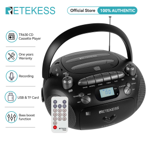 Retekess TR630 TR621 Portable CD Player and Cassette Recorder Boombox AM FM RadioBBS FuntionUSB/TF Card Playback Support Stereo Sound Headphone Jack and Remote Control Gift for Family