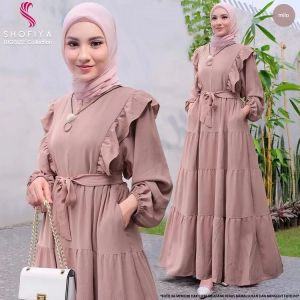 Dress Model Terbaru 2023 Korea Modern Mewah Gamis AYUNDA DRESS CRINKLE RESLETING DEPAN LD 108 CM