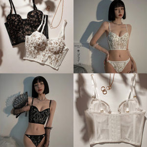 INTIMA 【bra/Bra Set 】 Bra seksi perancis dan seluar dalam yang ditetapkan untuk seluar dalam renda sulaman wanita menolak kecantikan belakang Bras lembut Underwire cawan nipis Bralette korset atas