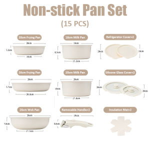 SG STOCK Nonstick Ceramic Rock Cookware Set Handle Removable 5/15 Pcs Kitchenware Suitable for All Stoves Wok Frying Pan Pot