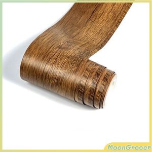 M.G.【Ready in Stock】 Wood Grain PVC Self Adhesive Wallpaper Waterproof Skirting Line Wood Baseboard Wall Border Stickers