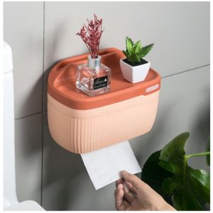 【Fans tone】Wall Mounted Tissue Box Toilet Paper Holder Waterproof Shelf Toilet Paper Tray Roll Paper Tube Storage Box Bathroom Accessories