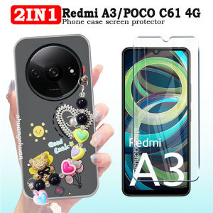 2IN1 For Redmi A3 Double-layer matte phone case A3X Redmi A5 4G Chain jelly phone case Heart 3D sticker POCO C71 4G Screen tempered glass film