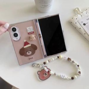 Korean Cartoon Cute Puppy Phone Case For Samsung Z Fold 8 ZFold8 Cover with Chain Kawaii Hard Cases For Galaxy Z Fold8 Funda