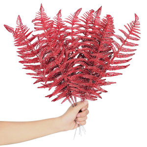 Christmas Tree Leaves 18.5" Glitter Artificial Flower Bouquet Leaves 6 Pcs Lightweight DIY Flashing Gold Pine Leaf For Christmas Tree Decoration Hanging Ornament Gifts Wedding Home Decor