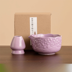 PRIMEPICKGLOBAL 2/4/7 Pcs Sakura Matcha Bowl Flower Ceramic Japanese Tea Set with Pouring Spout Matcha Making Kit Tea Lovers