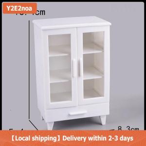 【Local shipping】 1Set Miniature White Cupboard Display Cabinet Storage Lockers +ornament Furniture Model Decor Toy DollHouse Accessories