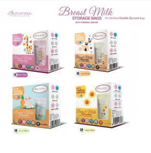 Autumnz Double Ziplock Breastmilk Storage Bag (28 bags) Breast Milk THERMAL SENSOR Zip lock  3.5oz / 7oz / 10oz / 12oz (28 bags)