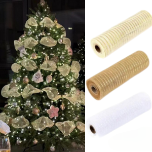 Christmas Decoration Mesh Ribbon DIY Craft Colorful Christmas Flower Wreath Mesh Flexible 26cm Christmas Wrapping Ribbon Christmas Decorations