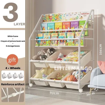 Childrens Bookcase Household Picture Book Rack Multipurpose Rack Rak Buku Storage Box With Wheel Children Kids Toy Storage Box Baby Bookshelf/O16