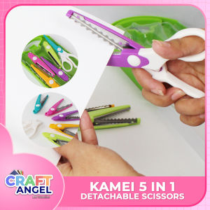 KAMEI Detachable Scissors Set 5-in-1 | Multicolor Zigzag & Decorative Edge Design Cut Scissors for School & Crafts