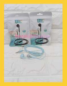Headset Macaron+ mic U-19 Plus Handsfree Transparan Stereo Earphone u19+