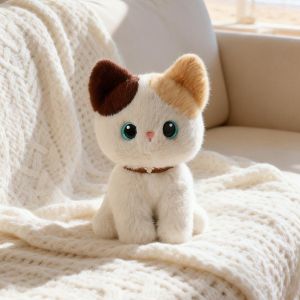 DOWNA Tư thế ngồi Đồ chơi thú nhồi bông hình mèo Mềm mại bông xù 20cm Búp bê mèo cưng Phim hoạt hình Đồ chơi đồng hành cùng gia đình Dành cho trẻ em