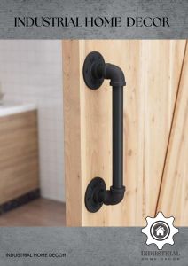 Industrial Pipe Door Handle Heavy-Duty Straight Handle for Entry Doors Black Malleable Iron Vintage Style