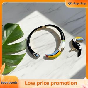 ✨QK shop✨ Retro Exaggerated Metal Colorful Oil Drop Parrot Necklace Womens Fashion Luxury Open Design Pin Brooch Stylish Accessory