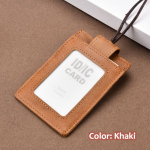 NEW Genuine Leather Neck Lanyard Badge ID Card Holder Women Girls student multi card Slots Holders Bus subway Cards Cases School office supplies