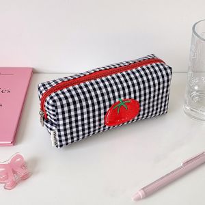 ZENO Canvas Hộp đựng bút chì Người tổ chức lưu trữ Cà chua Gingham Túi đựng mỹ phẩm Di động Dung lượng lớn Túi đựng đồ trang điểm Phụ Nữ Cô Gái